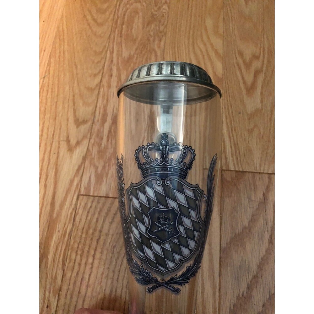 Vintage Domex Bayern German‎ Glass Steinwith Pewter Lid Exc. Condition 10 inches